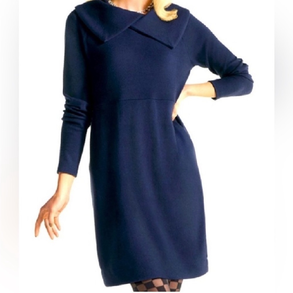 Cabi Round Up Blue Cobalt Wide Collar Pullover Mini Sweater Dress Style 4390 L
